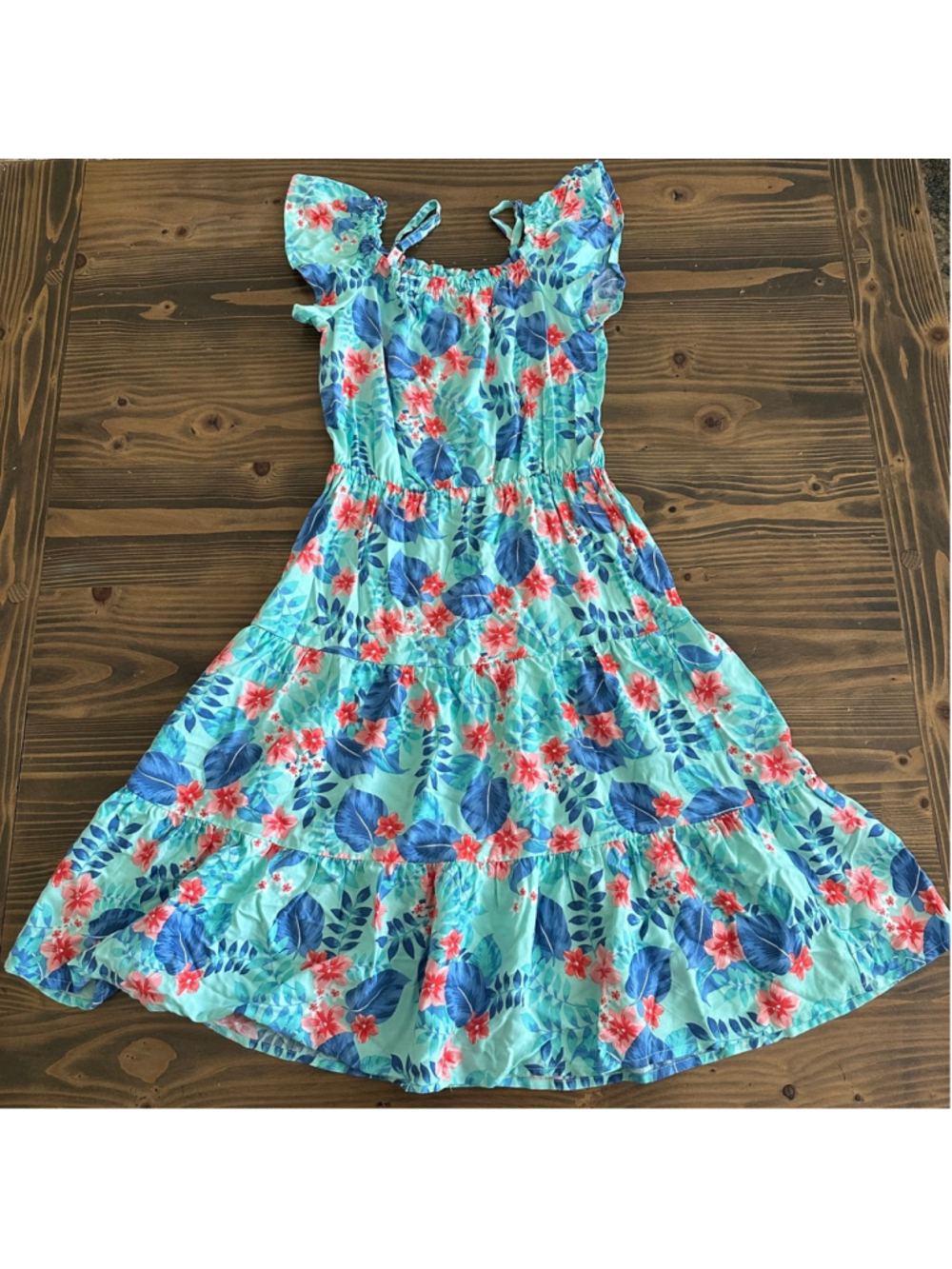 The Children's Place Dress Girls 7 8 Blue Floral Off Shoulder Ruffle - Picture 5 of 6
